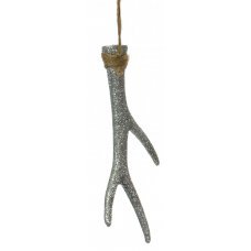 Χριστουγεννιάτικο Κρεμαστό Κέρατο Ταράνδου, Ασημί με Στρας (15cm)